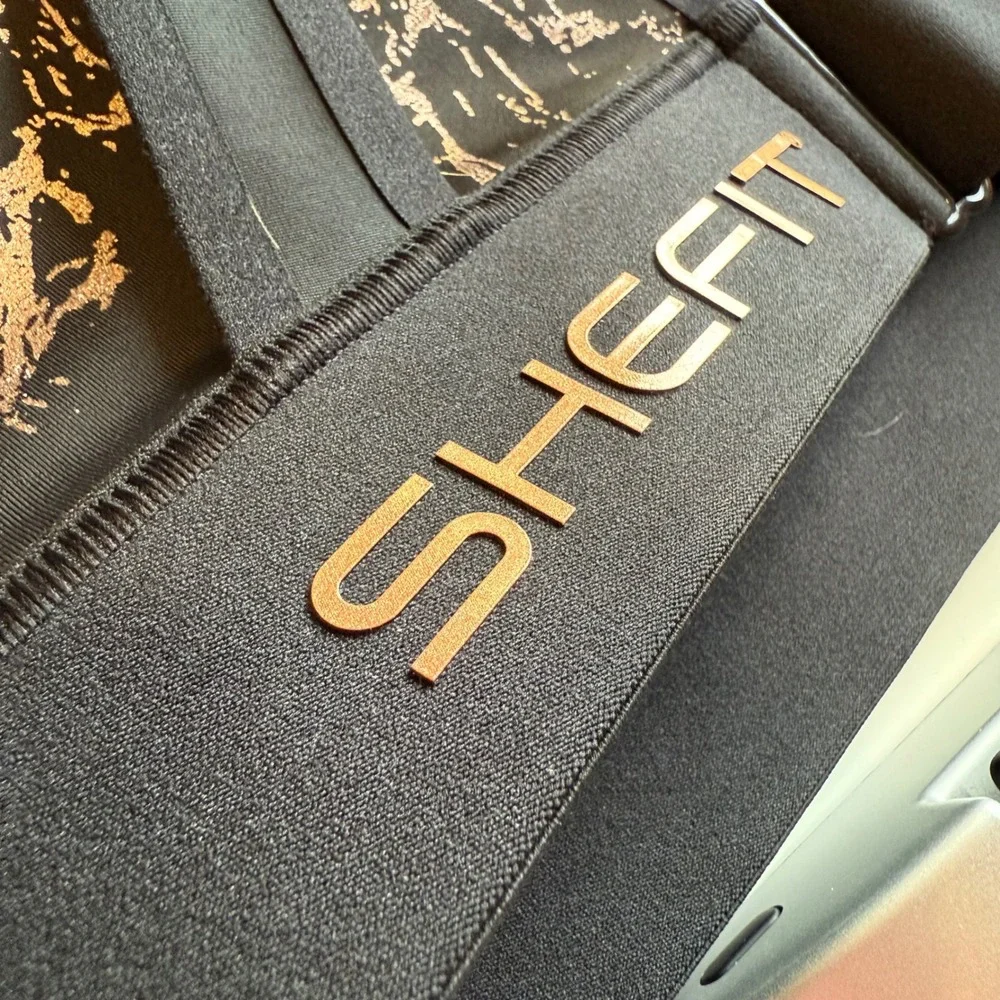 SHEFIT‎ Flex Black Sports Bra Front Zip High Impact Marble Rose Gold Sz 4Luxe